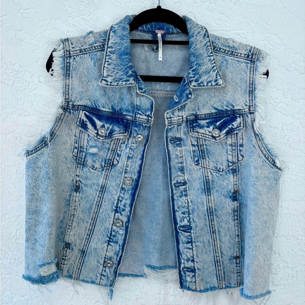 Free People Zoe Frayed Oversized Denim Distressed.Vest XS